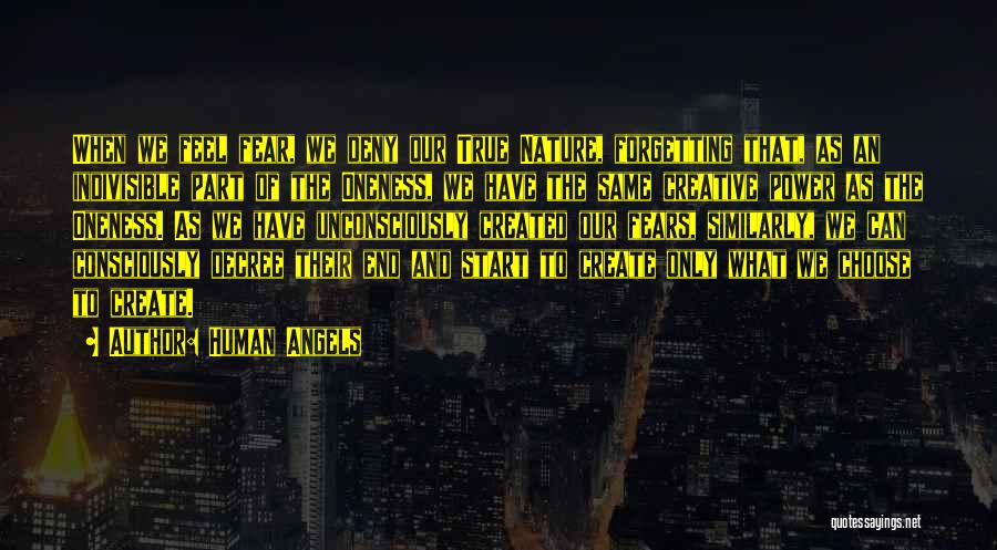 Human Angels Quotes: When We Feel Fear, We Deny Our True Nature, Forgetting That, As An Indivisible Part Of The Oneness, We Have