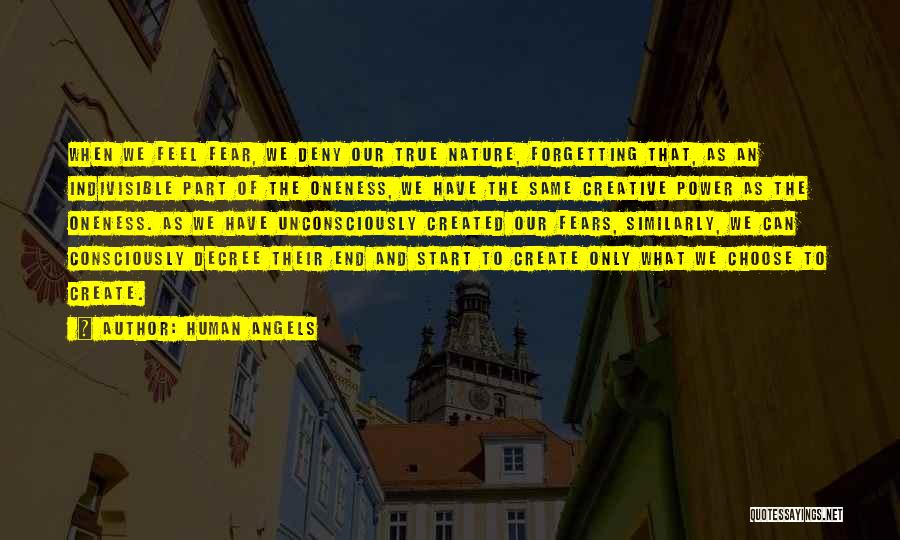 Human Angels Quotes: When We Feel Fear, We Deny Our True Nature, Forgetting That, As An Indivisible Part Of The Oneness, We Have