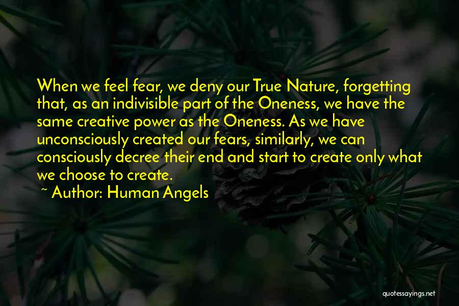 Human Angels Quotes: When We Feel Fear, We Deny Our True Nature, Forgetting That, As An Indivisible Part Of The Oneness, We Have