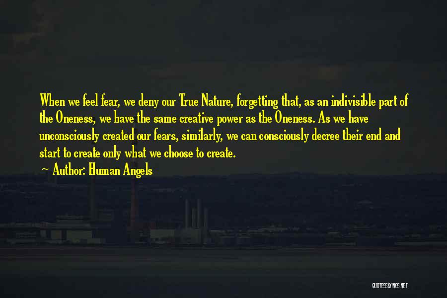 Human Angels Quotes: When We Feel Fear, We Deny Our True Nature, Forgetting That, As An Indivisible Part Of The Oneness, We Have