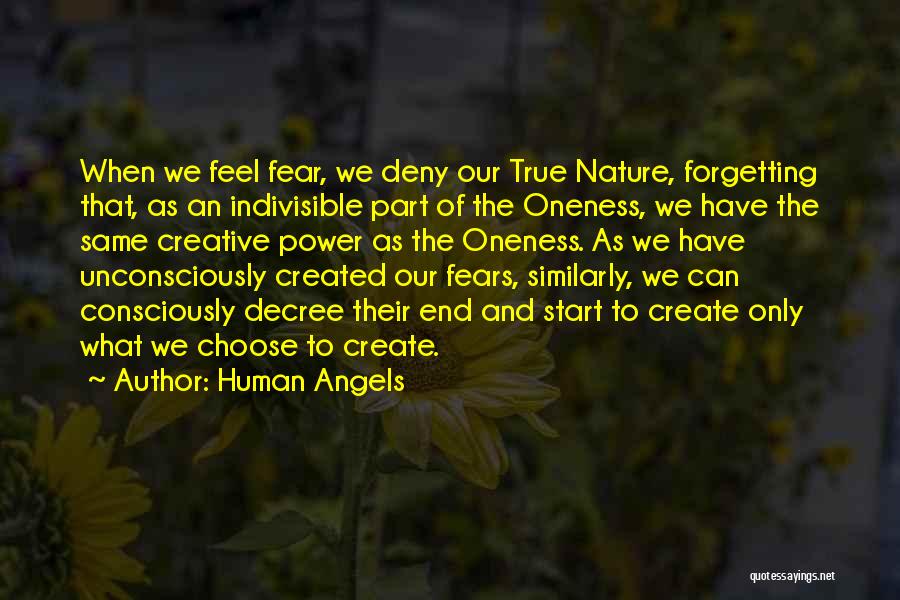 Human Angels Quotes: When We Feel Fear, We Deny Our True Nature, Forgetting That, As An Indivisible Part Of The Oneness, We Have