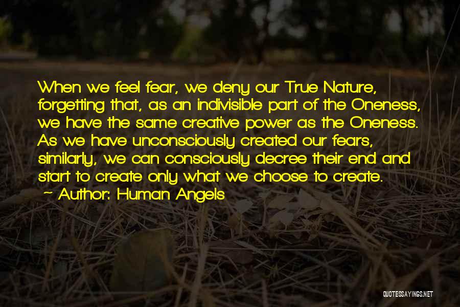 Human Angels Quotes: When We Feel Fear, We Deny Our True Nature, Forgetting That, As An Indivisible Part Of The Oneness, We Have