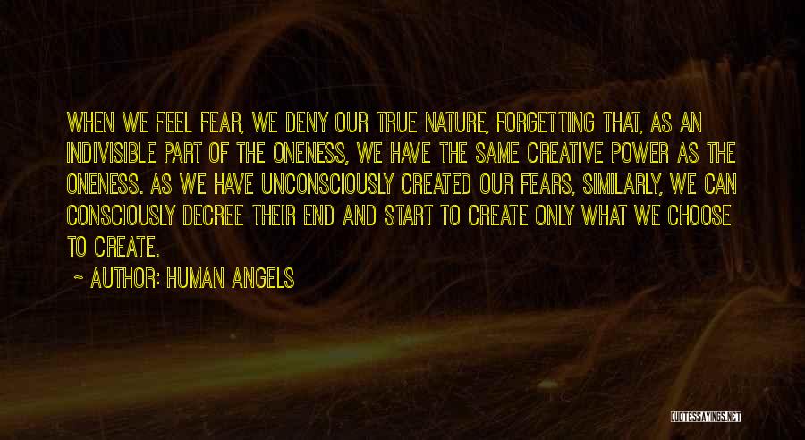 Human Angels Quotes: When We Feel Fear, We Deny Our True Nature, Forgetting That, As An Indivisible Part Of The Oneness, We Have