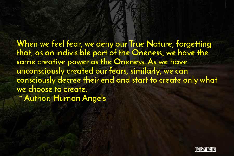 Human Angels Quotes: When We Feel Fear, We Deny Our True Nature, Forgetting That, As An Indivisible Part Of The Oneness, We Have