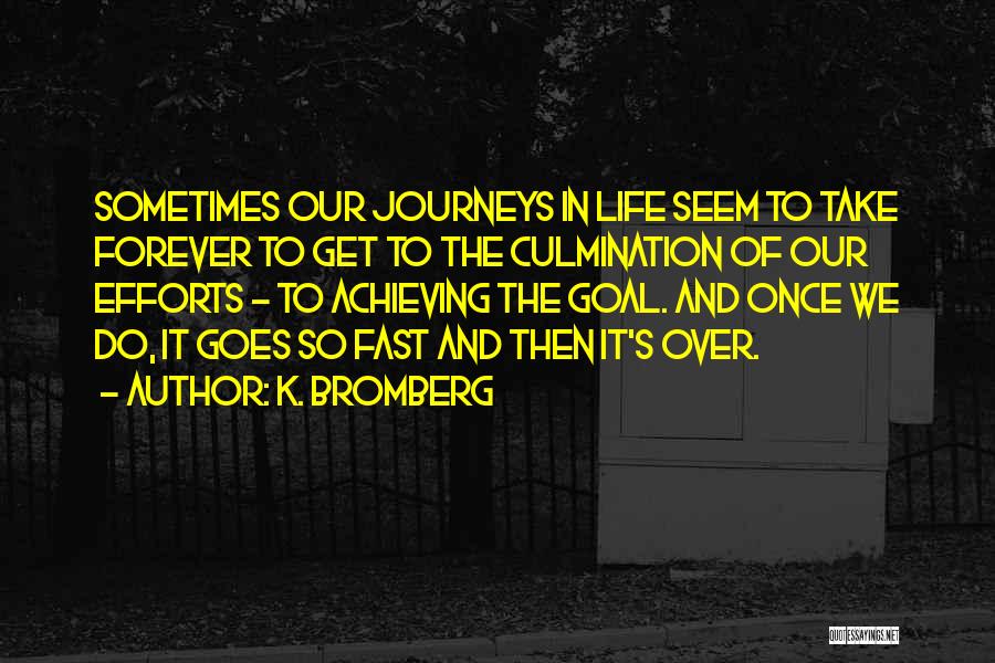 K. Bromberg Quotes: Sometimes Our Journeys In Life Seem To Take Forever To Get To The Culmination Of Our Efforts - To Achieving
