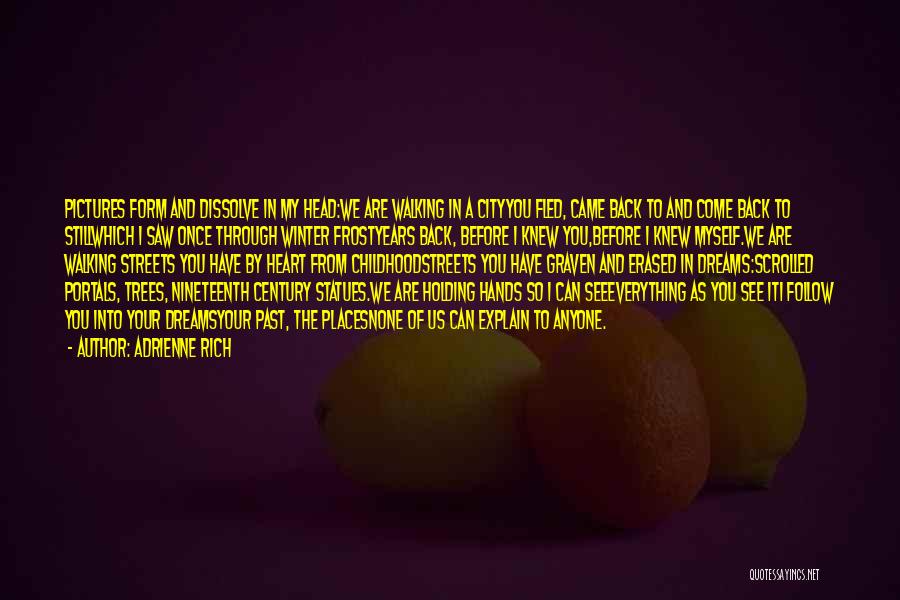 Adrienne Rich Quotes: Pictures Form And Dissolve In My Head:we Are Walking In A Cityyou Fled, Came Back To And Come Back To
