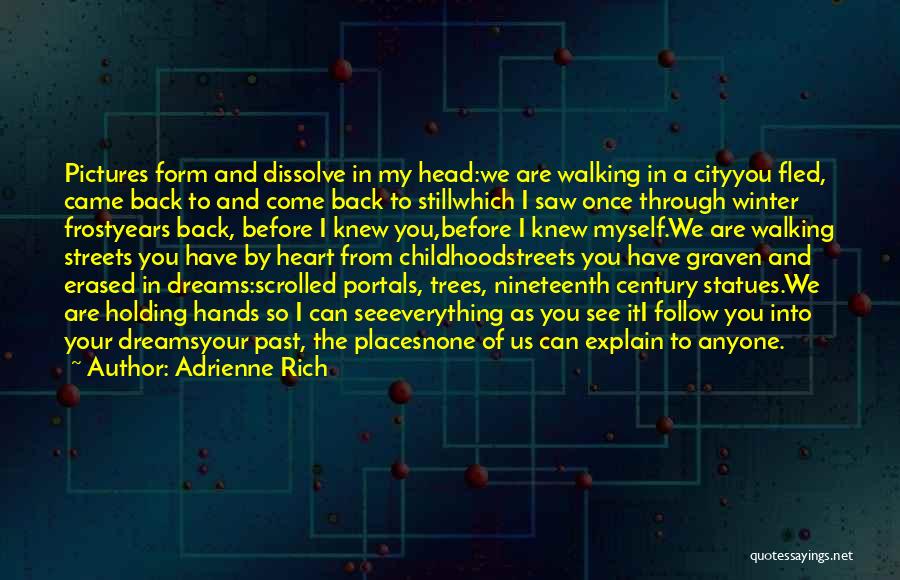 Adrienne Rich Quotes: Pictures Form And Dissolve In My Head:we Are Walking In A Cityyou Fled, Came Back To And Come Back To