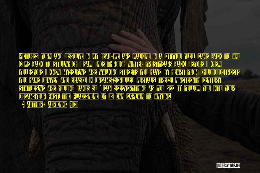 Adrienne Rich Quotes: Pictures Form And Dissolve In My Head:we Are Walking In A Cityyou Fled, Came Back To And Come Back To