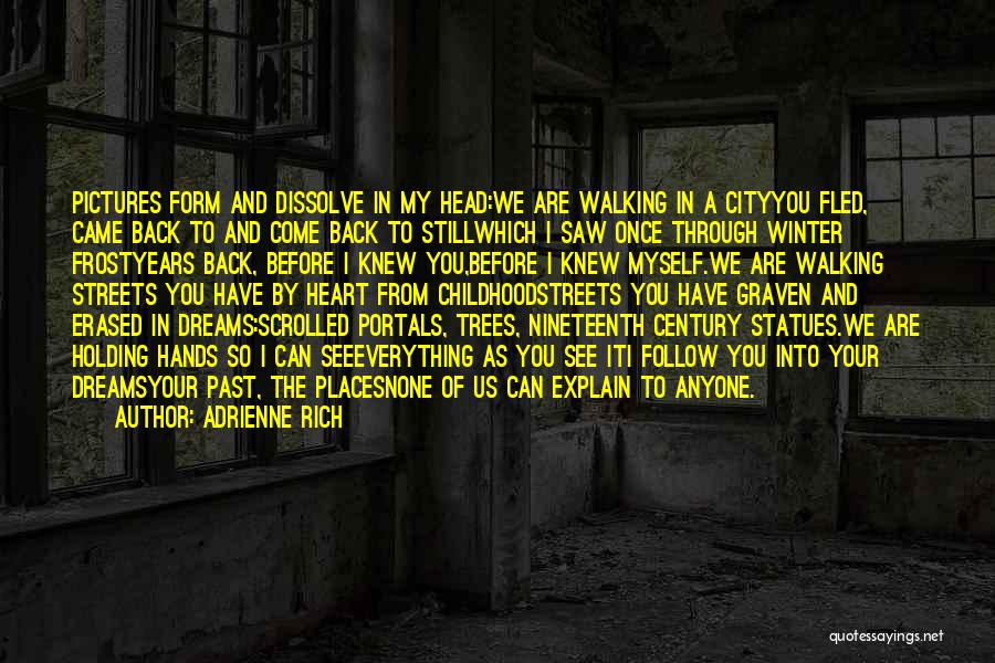 Adrienne Rich Quotes: Pictures Form And Dissolve In My Head:we Are Walking In A Cityyou Fled, Came Back To And Come Back To