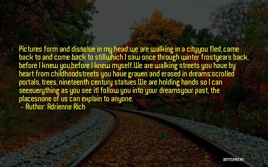 Adrienne Rich Quotes: Pictures Form And Dissolve In My Head:we Are Walking In A Cityyou Fled, Came Back To And Come Back To