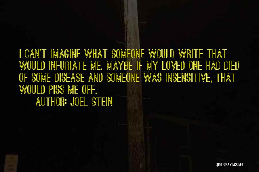 Joel Stein Quotes: I Can't Imagine What Someone Would Write That Would Infuriate Me. Maybe If My Loved One Had Died Of Some