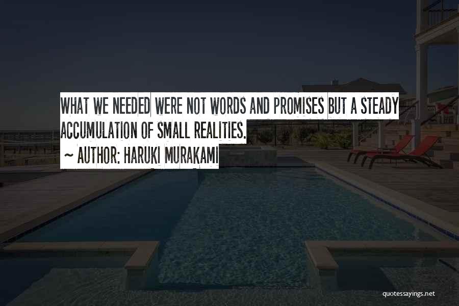Haruki Murakami Quotes: What We Needed Were Not Words And Promises But A Steady Accumulation Of Small Realities.