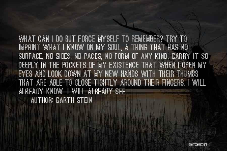 Garth Stein Quotes: What Can I Do But Force Myself To Remember? Try To Imprint What I Know On My Soul, A Thing