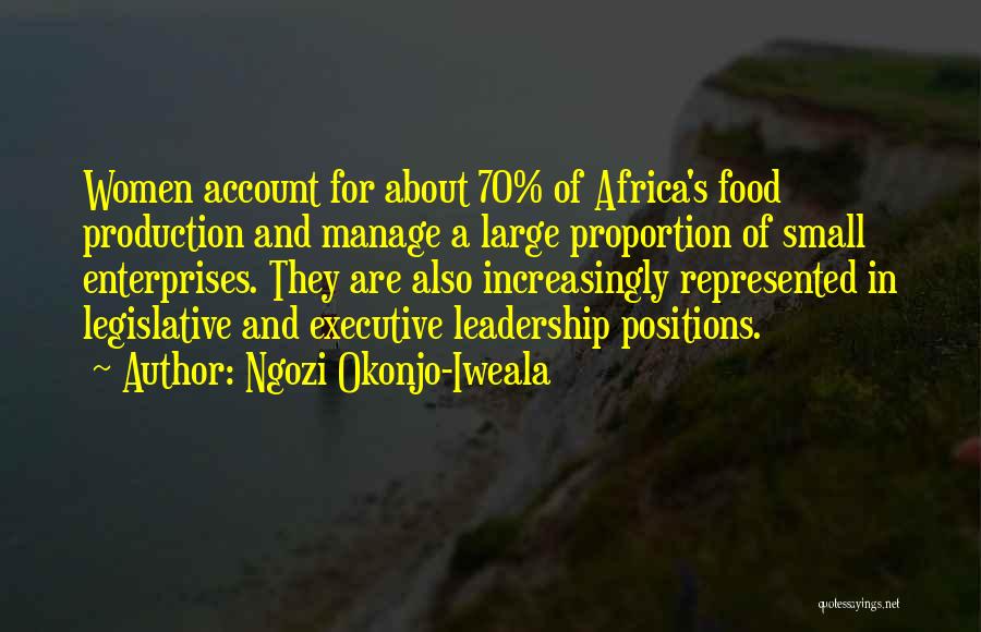Ngozi Okonjo-Iweala Quotes: Women Account For About 70% Of Africa's Food Production And Manage A Large Proportion Of Small Enterprises. They Are Also