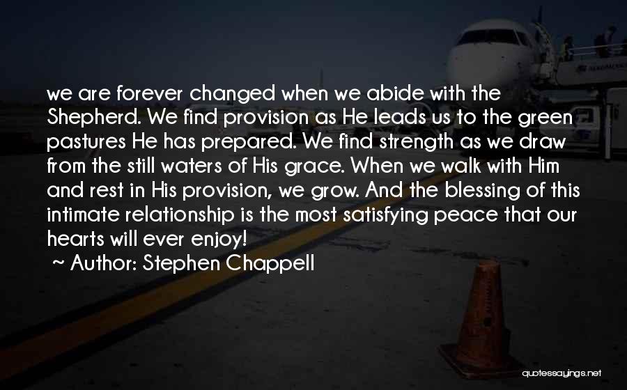 Stephen Chappell Quotes: We Are Forever Changed When We Abide With The Shepherd. We Find Provision As He Leads Us To The Green