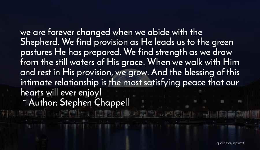 Stephen Chappell Quotes: We Are Forever Changed When We Abide With The Shepherd. We Find Provision As He Leads Us To The Green