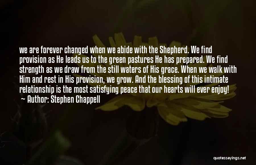 Stephen Chappell Quotes: We Are Forever Changed When We Abide With The Shepherd. We Find Provision As He Leads Us To The Green