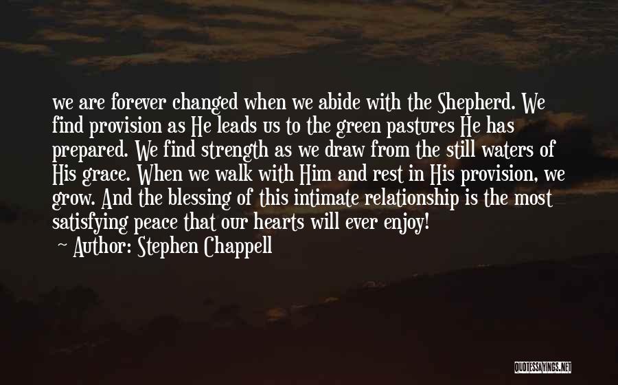 Stephen Chappell Quotes: We Are Forever Changed When We Abide With The Shepherd. We Find Provision As He Leads Us To The Green