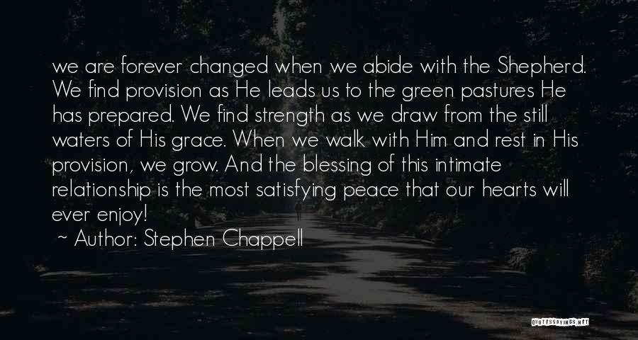 Stephen Chappell Quotes: We Are Forever Changed When We Abide With The Shepherd. We Find Provision As He Leads Us To The Green