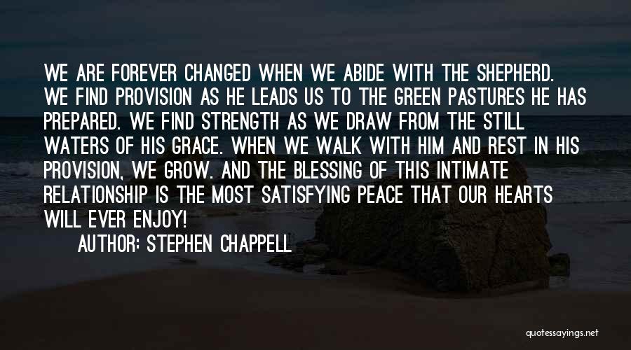 Stephen Chappell Quotes: We Are Forever Changed When We Abide With The Shepherd. We Find Provision As He Leads Us To The Green