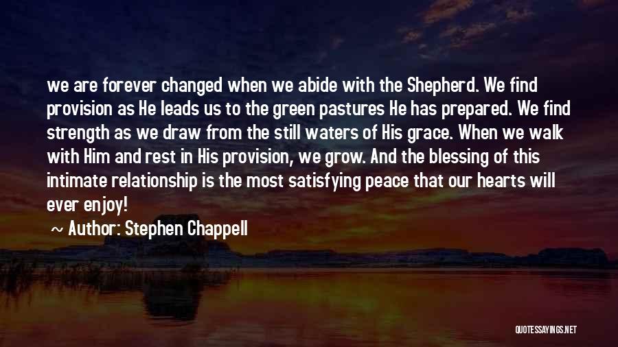 Stephen Chappell Quotes: We Are Forever Changed When We Abide With The Shepherd. We Find Provision As He Leads Us To The Green