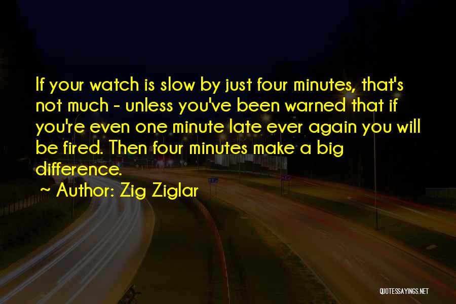 Zig Ziglar Quotes: If Your Watch Is Slow By Just Four Minutes, That's Not Much - Unless You've Been Warned That If You're