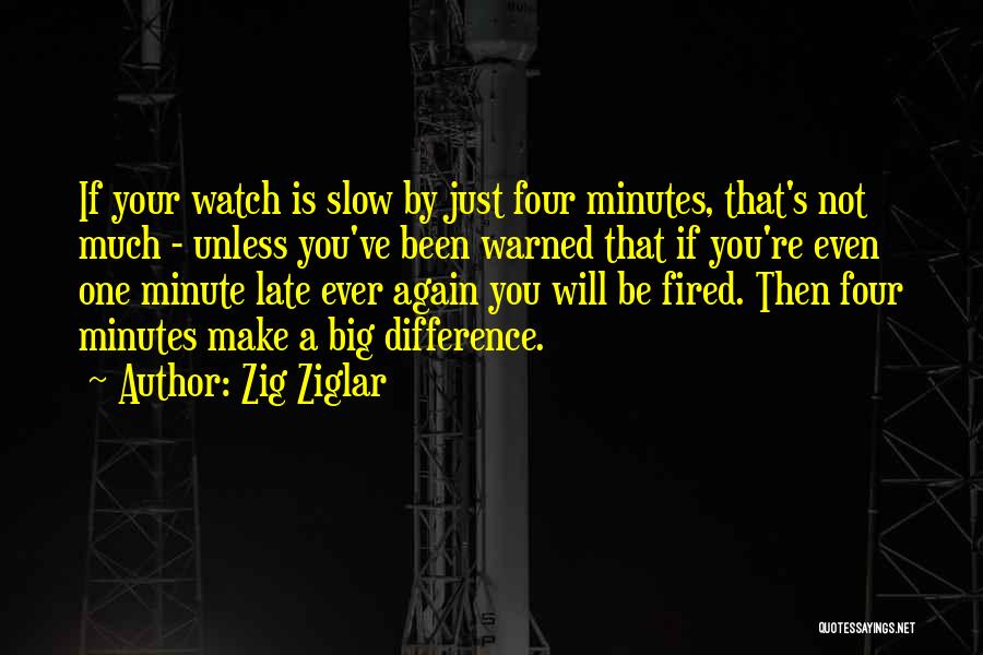 Zig Ziglar Quotes: If Your Watch Is Slow By Just Four Minutes, That's Not Much - Unless You've Been Warned That If You're