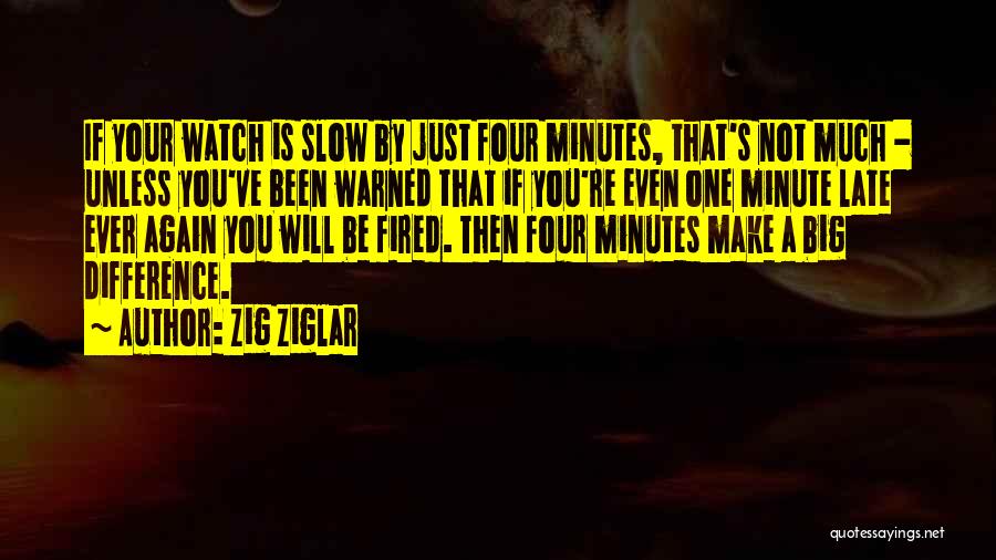 Zig Ziglar Quotes: If Your Watch Is Slow By Just Four Minutes, That's Not Much - Unless You've Been Warned That If You're