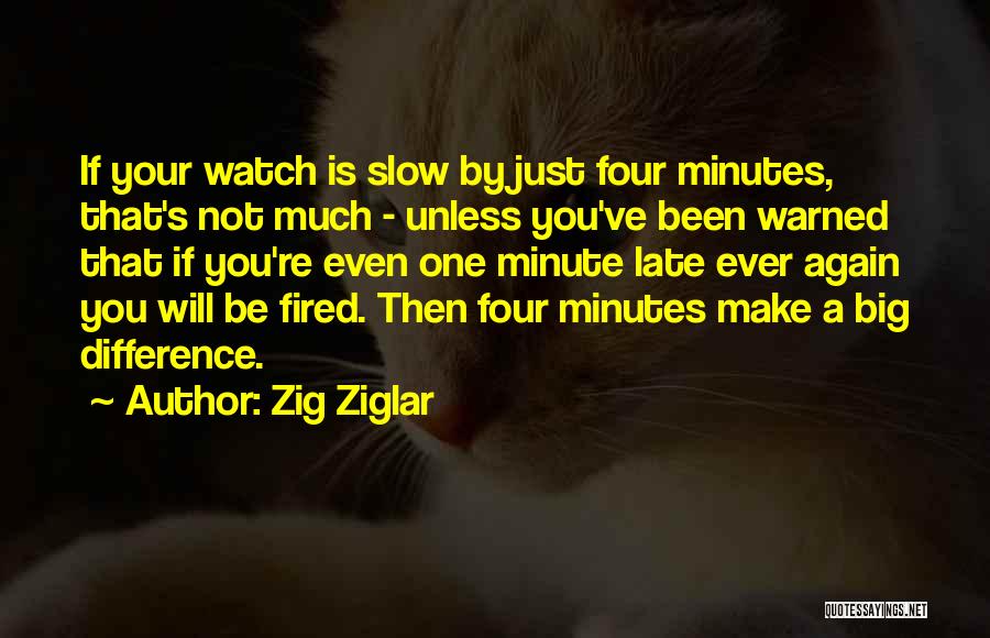 Zig Ziglar Quotes: If Your Watch Is Slow By Just Four Minutes, That's Not Much - Unless You've Been Warned That If You're
