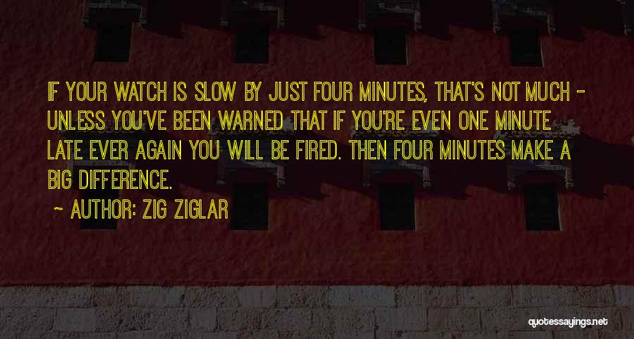 Zig Ziglar Quotes: If Your Watch Is Slow By Just Four Minutes, That's Not Much - Unless You've Been Warned That If You're