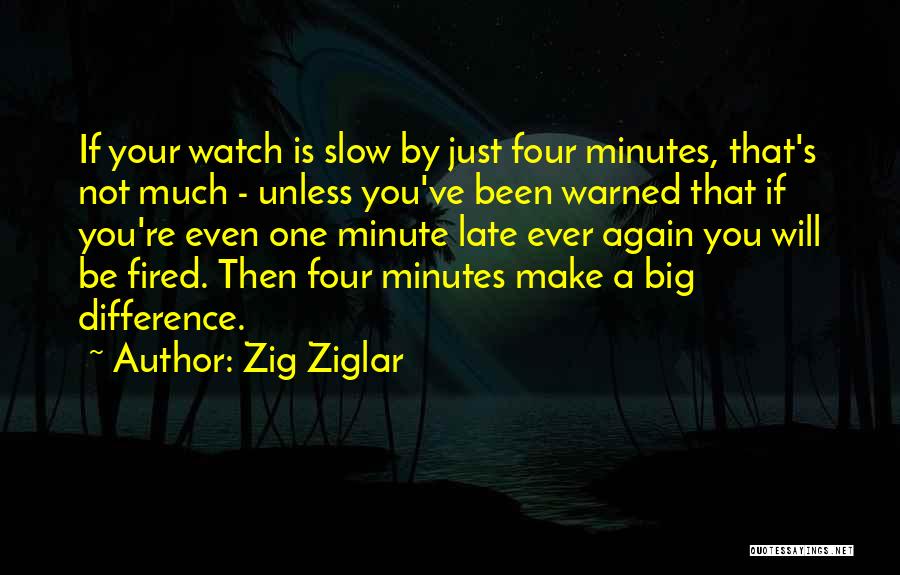 Zig Ziglar Quotes: If Your Watch Is Slow By Just Four Minutes, That's Not Much - Unless You've Been Warned That If You're