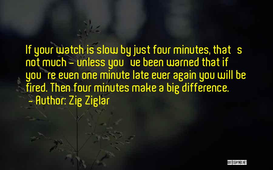 Zig Ziglar Quotes: If Your Watch Is Slow By Just Four Minutes, That's Not Much - Unless You've Been Warned That If You're