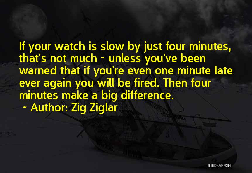 Zig Ziglar Quotes: If Your Watch Is Slow By Just Four Minutes, That's Not Much - Unless You've Been Warned That If You're