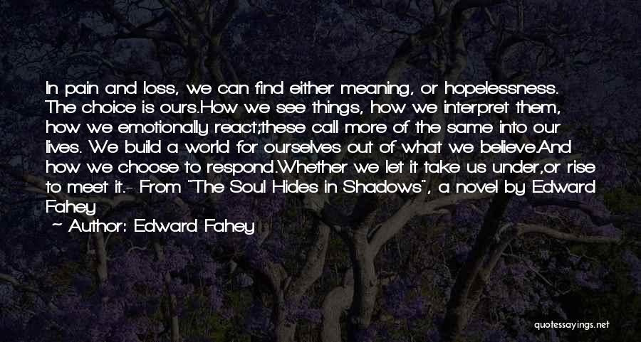 Edward Fahey Quotes: In Pain And Loss, We Can Find Either Meaning, Or Hopelessness. The Choice Is Ours.how We See Things, How We