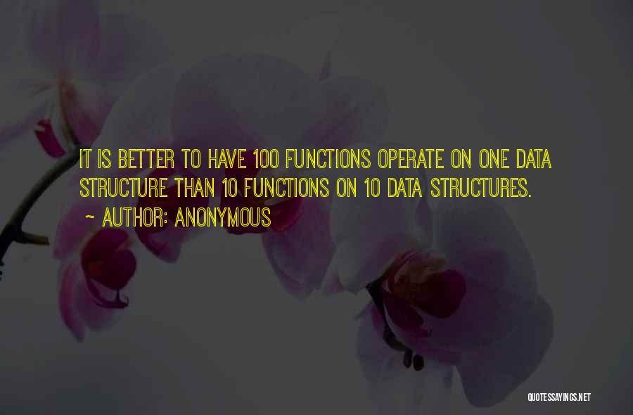 Anonymous Quotes: It Is Better To Have 100 Functions Operate On One Data Structure Than 10 Functions On 10 Data Structures.