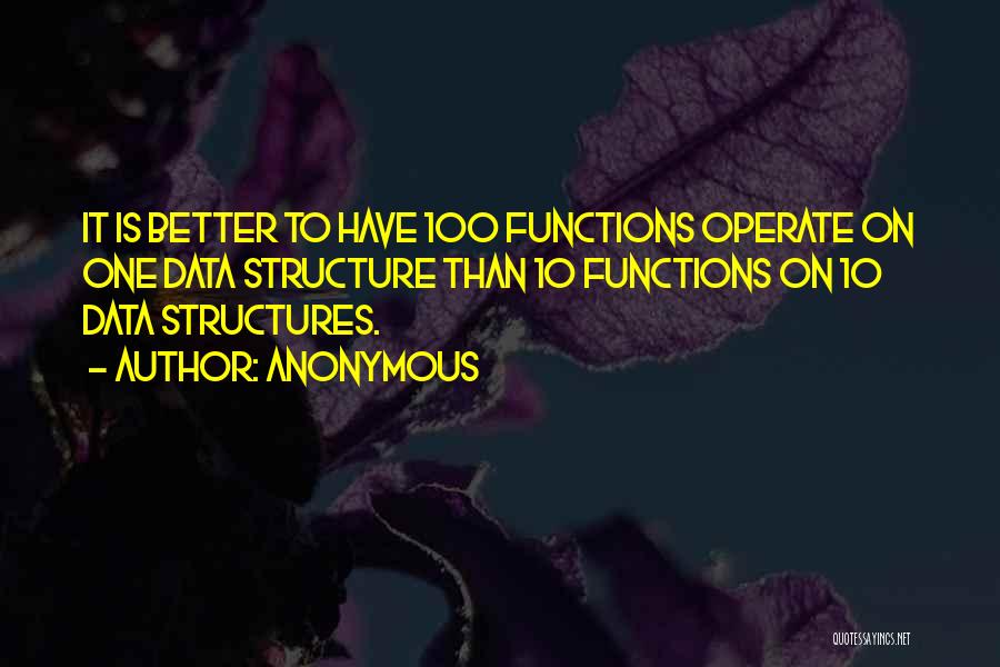 Anonymous Quotes: It Is Better To Have 100 Functions Operate On One Data Structure Than 10 Functions On 10 Data Structures.