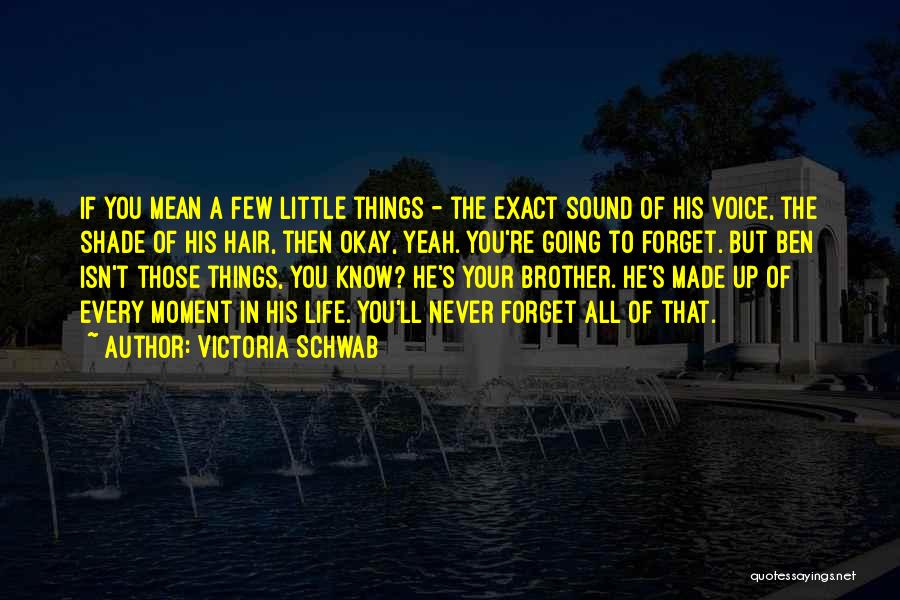 Victoria Schwab Quotes: If You Mean A Few Little Things - The Exact Sound Of His Voice, The Shade Of His Hair, Then