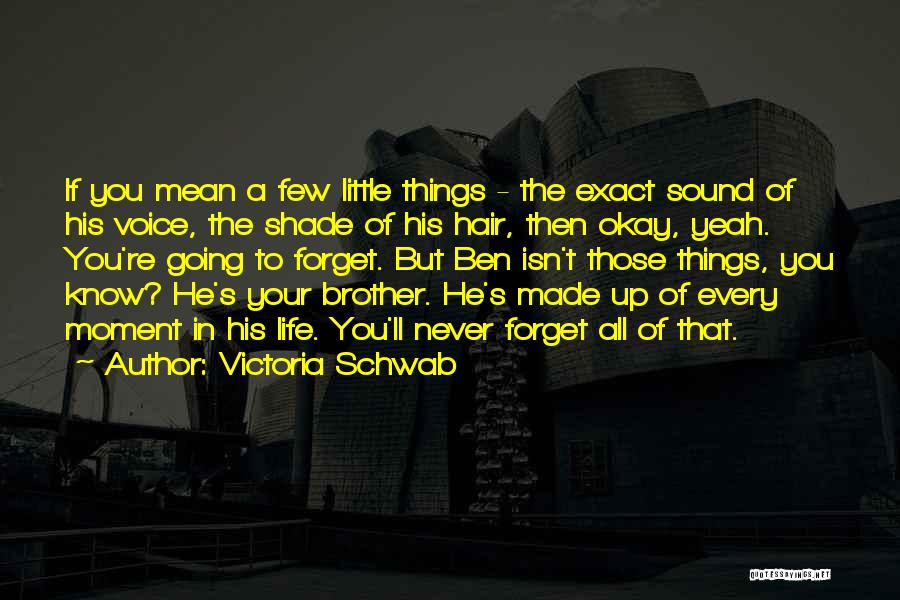 Victoria Schwab Quotes: If You Mean A Few Little Things - The Exact Sound Of His Voice, The Shade Of His Hair, Then