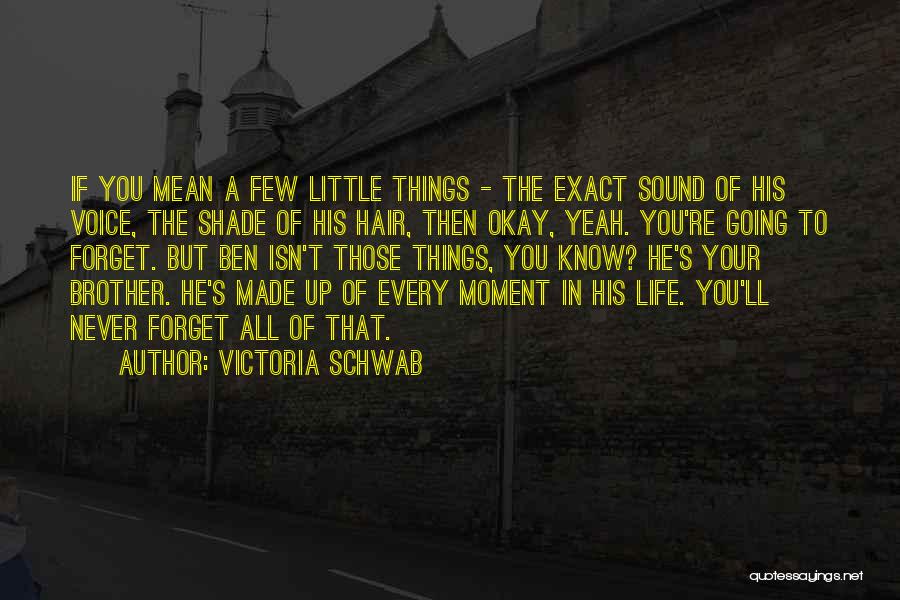 Victoria Schwab Quotes: If You Mean A Few Little Things - The Exact Sound Of His Voice, The Shade Of His Hair, Then