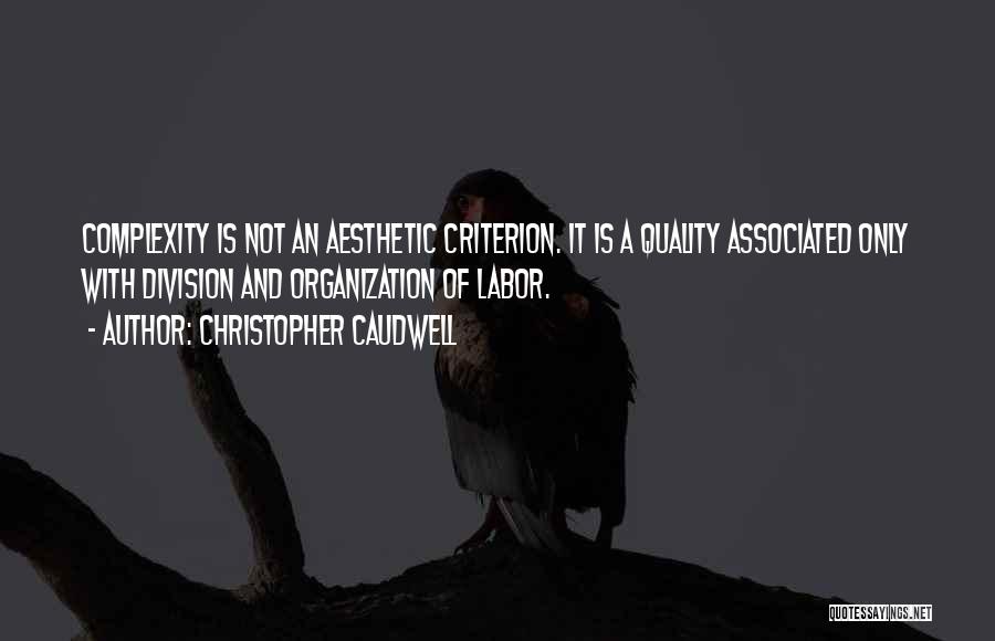 Christopher Caudwell Quotes: Complexity Is Not An Aesthetic Criterion. It Is A Quality Associated Only With Division And Organization Of Labor.