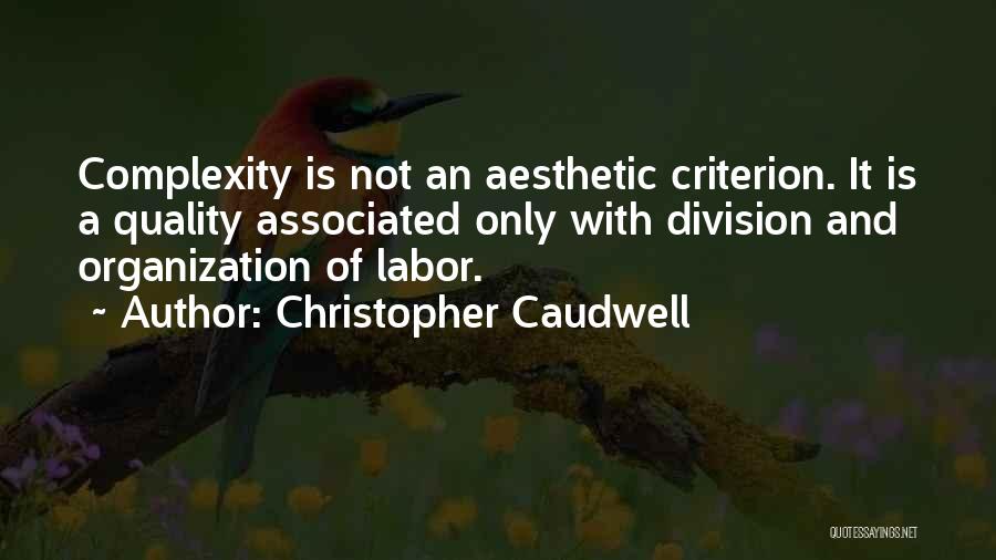 Christopher Caudwell Quotes: Complexity Is Not An Aesthetic Criterion. It Is A Quality Associated Only With Division And Organization Of Labor.