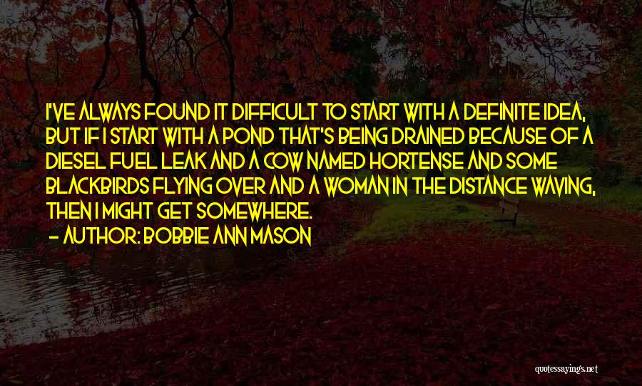 Bobbie Ann Mason Quotes: I've Always Found It Difficult To Start With A Definite Idea, But If I Start With A Pond That's Being