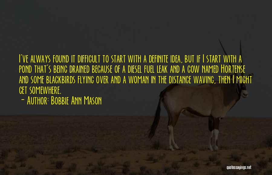 Bobbie Ann Mason Quotes: I've Always Found It Difficult To Start With A Definite Idea, But If I Start With A Pond That's Being