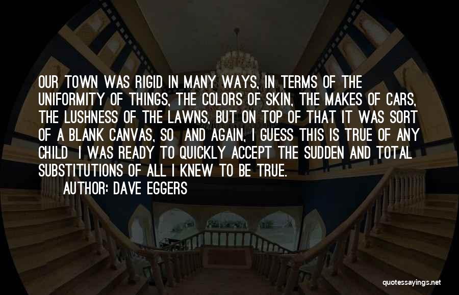 Dave Eggers Quotes: Our Town Was Rigid In Many Ways, In Terms Of The Uniformity Of Things, The Colors Of Skin, The Makes