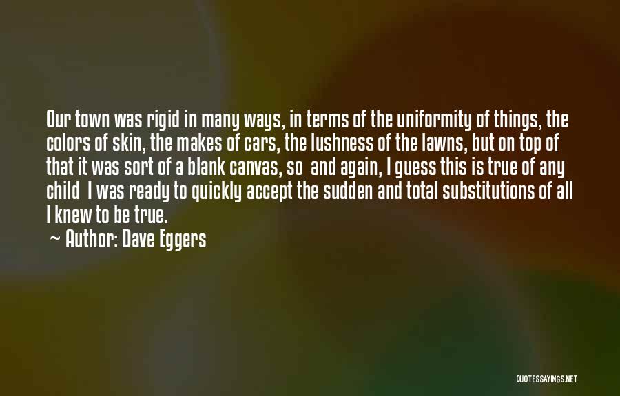 Dave Eggers Quotes: Our Town Was Rigid In Many Ways, In Terms Of The Uniformity Of Things, The Colors Of Skin, The Makes
