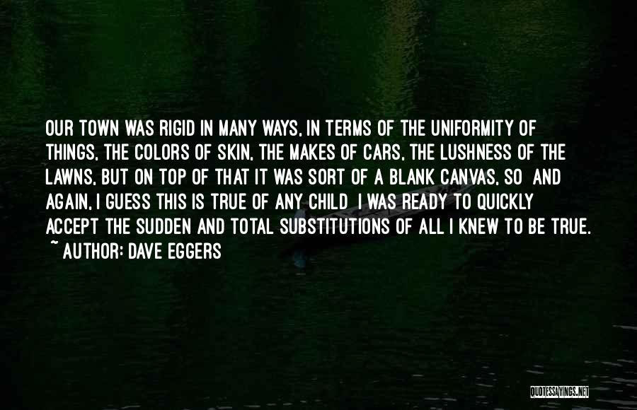 Dave Eggers Quotes: Our Town Was Rigid In Many Ways, In Terms Of The Uniformity Of Things, The Colors Of Skin, The Makes