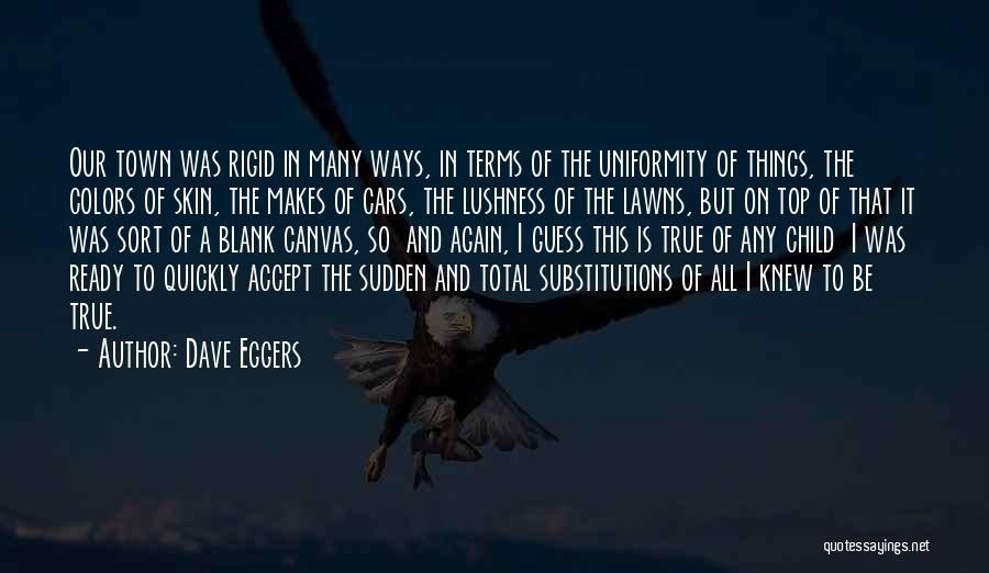 Dave Eggers Quotes: Our Town Was Rigid In Many Ways, In Terms Of The Uniformity Of Things, The Colors Of Skin, The Makes