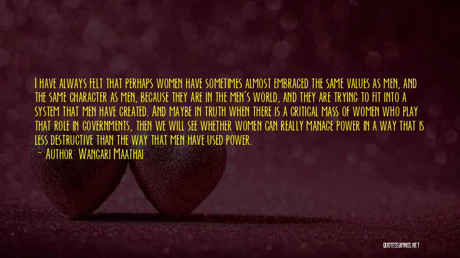 Wangari Maathai Quotes: I Have Always Felt That Perhaps Women Have Sometimes Almost Embraced The Same Values As Men, And The Same Character