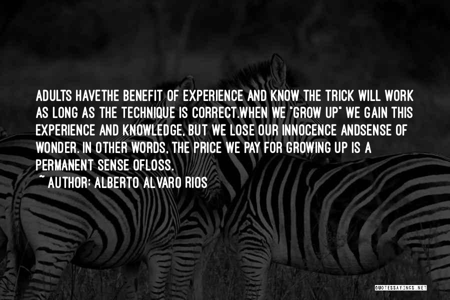 Alberto Alvaro Rios Quotes: Adults Havethe Benefit Of Experience And Know The Trick Will Work As Long As The Technique Is Correct.when We Grow