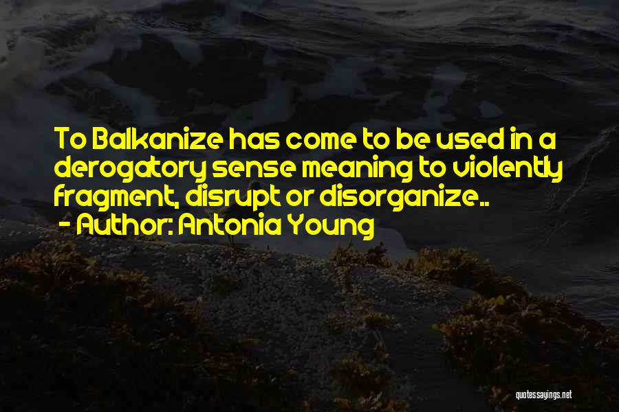 Antonia Young Quotes: To Balkanize Has Come To Be Used In A Derogatory Sense Meaning To Violently Fragment, Disrupt Or Disorganize..